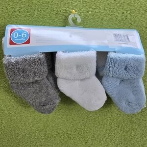 NWT 6PK NEWBORN 0-6M Baby BOYS SOCKS Blue White + Gray (Q3)